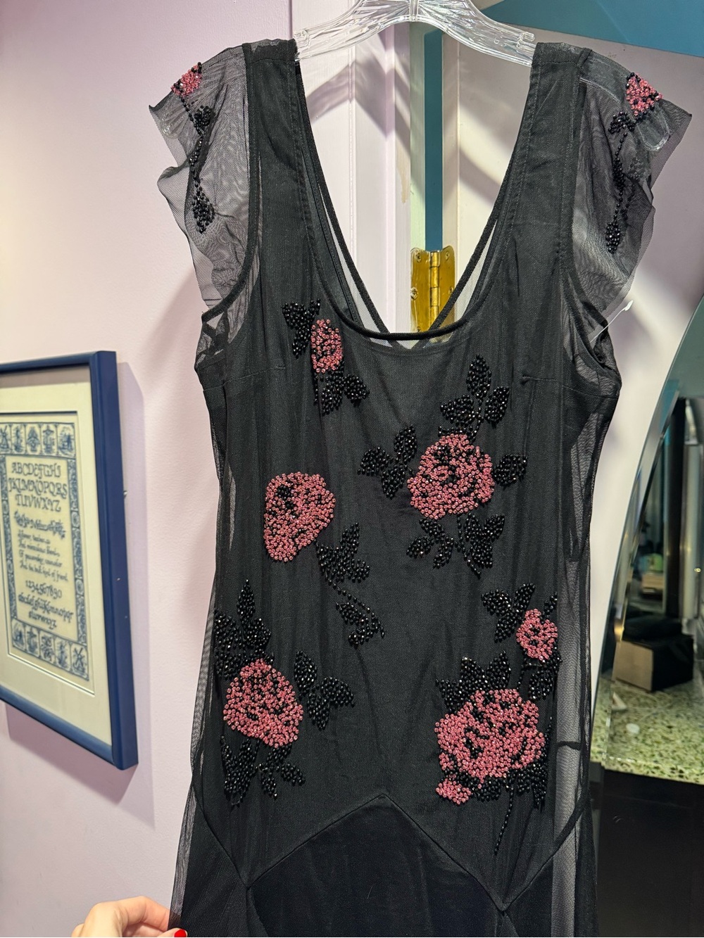 LIKE NEW!! Sue Wong Size 14 Asymmetrical Mesh Dress - Picture 9 of 12